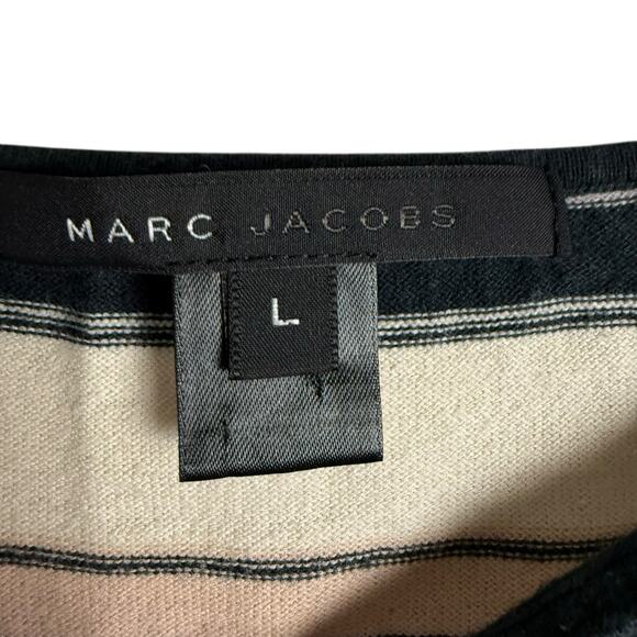Marc Jacobs Cream Black Red Striped Sleeveless V-Neck Cashmere Blend Knit Top L - Picture 4 of 7